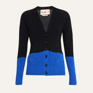 $950 NWT Plan C Blue Black Slim Bicolor Cardigan Sweater size IT 42/6